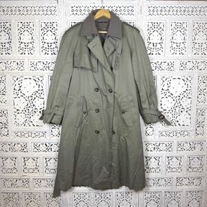 Vtg Perusal Army Green Double Breasted Long Trench Coat Sz Mens S 40